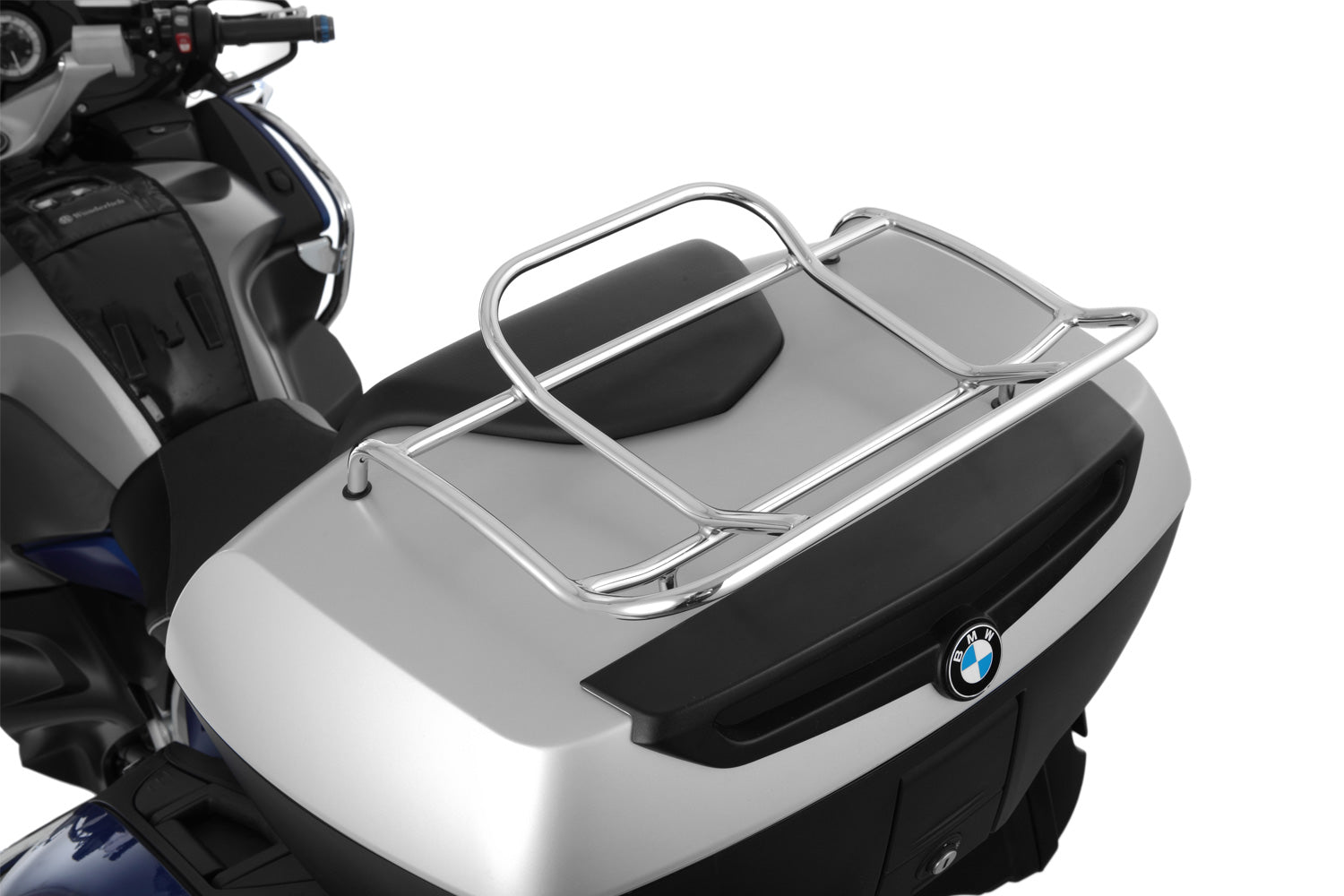 Top case railing for original top case chrome from Wunderlich for BMW K 1200 1300 GT, R 1200 RT, R 1250 RT. Luggage rack original top case