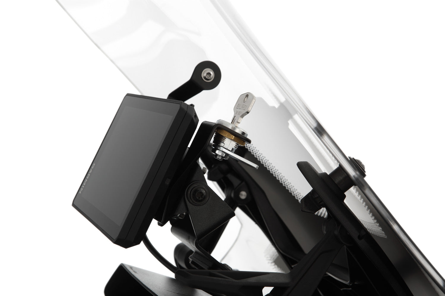 This security kit is mounted on the Garmin Zumo XT navigation mounting and prevents unauthorised access to the expensive device.