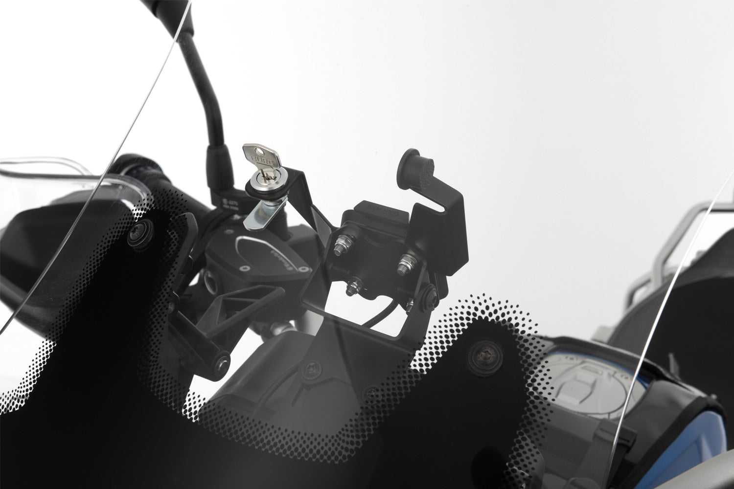 This security kit is mounted on the Garmin Zumo XT navigation mounting and prevents unauthorised access to the expensive device.