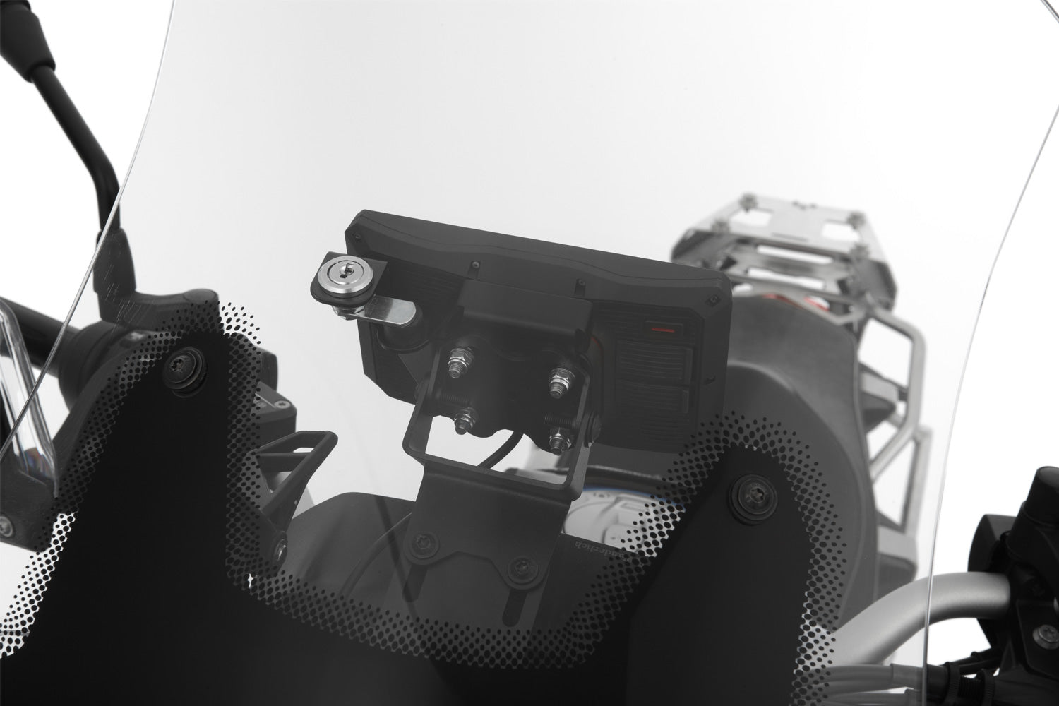 This security kit is mounted on the Garmin Zumo XT navigation mounting and prevents unauthorised access to the expensive device.