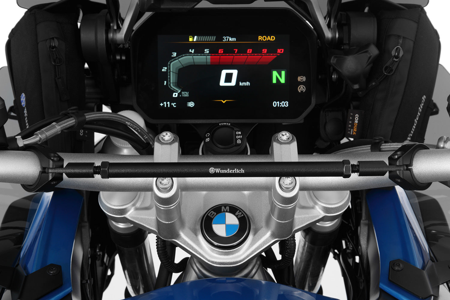 Silver-colored handlebar center strut for BMW made of aluminum