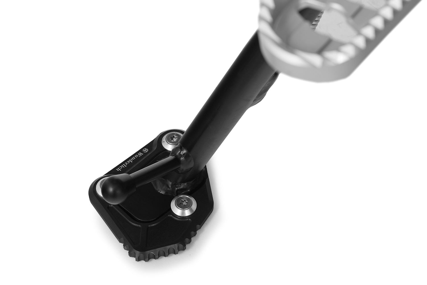Wunderlich BMW F 850 GS side stand enlarger for secure stand against tilting and falling over even when fully loaded.