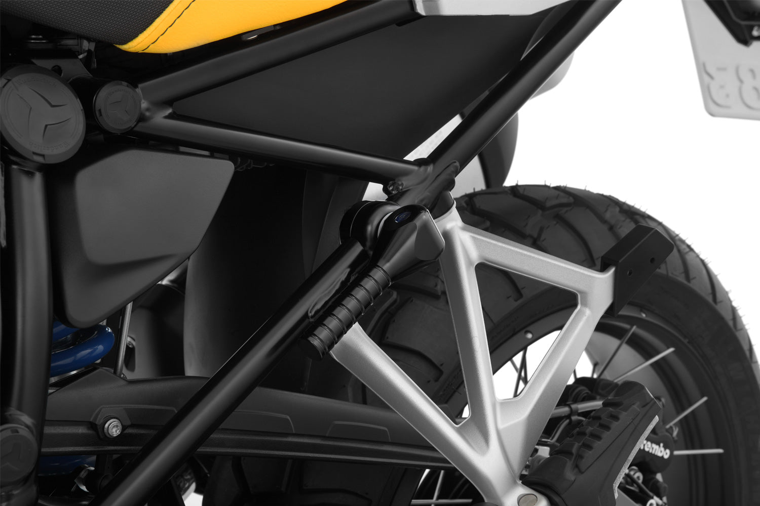 This foldable jack lever mounts on the left of the frame via a solid, fitted console