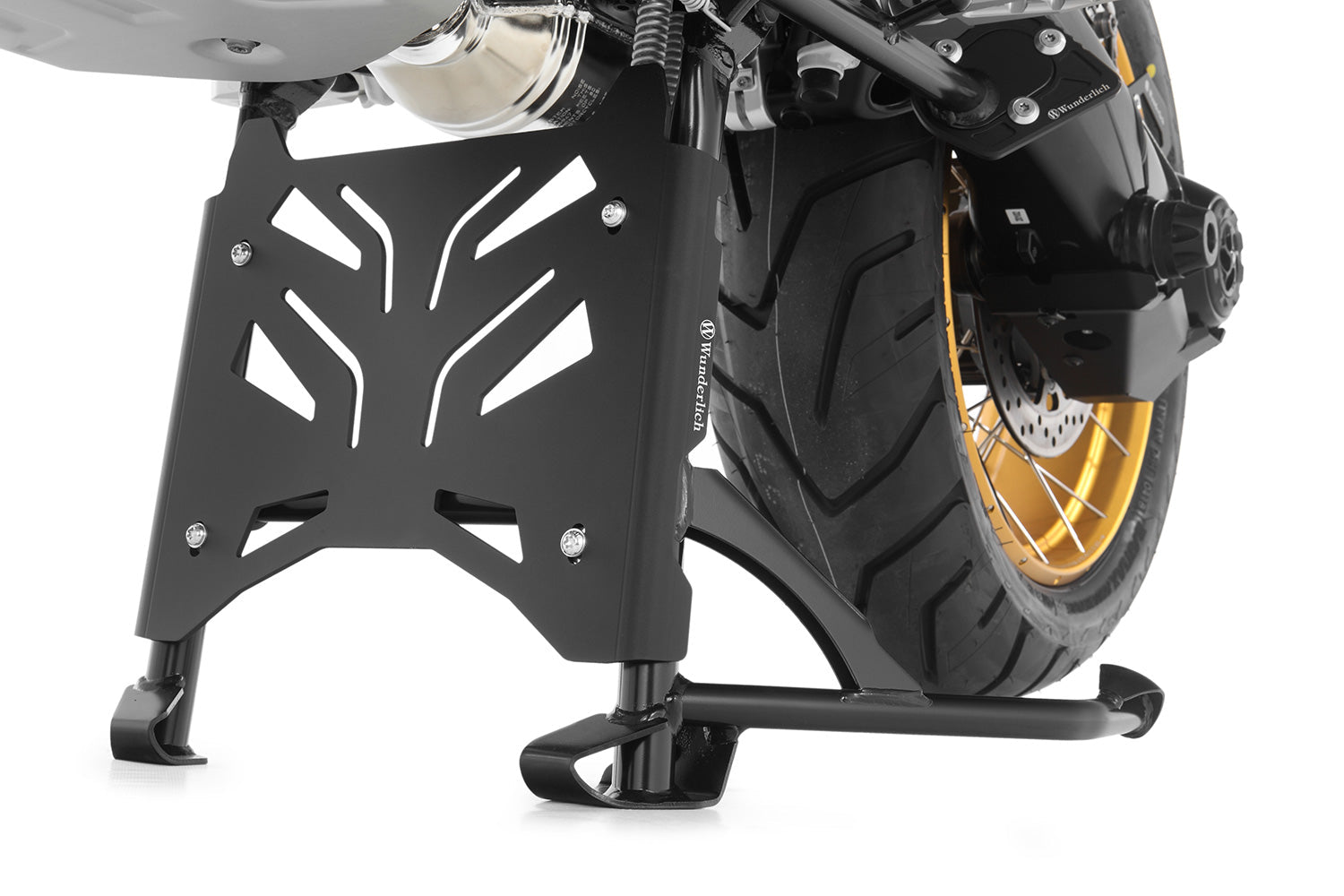Wunderlich centre stand protection plate for BMW R1200GS LC in black, protects the centre stand even during heavy off-road use.