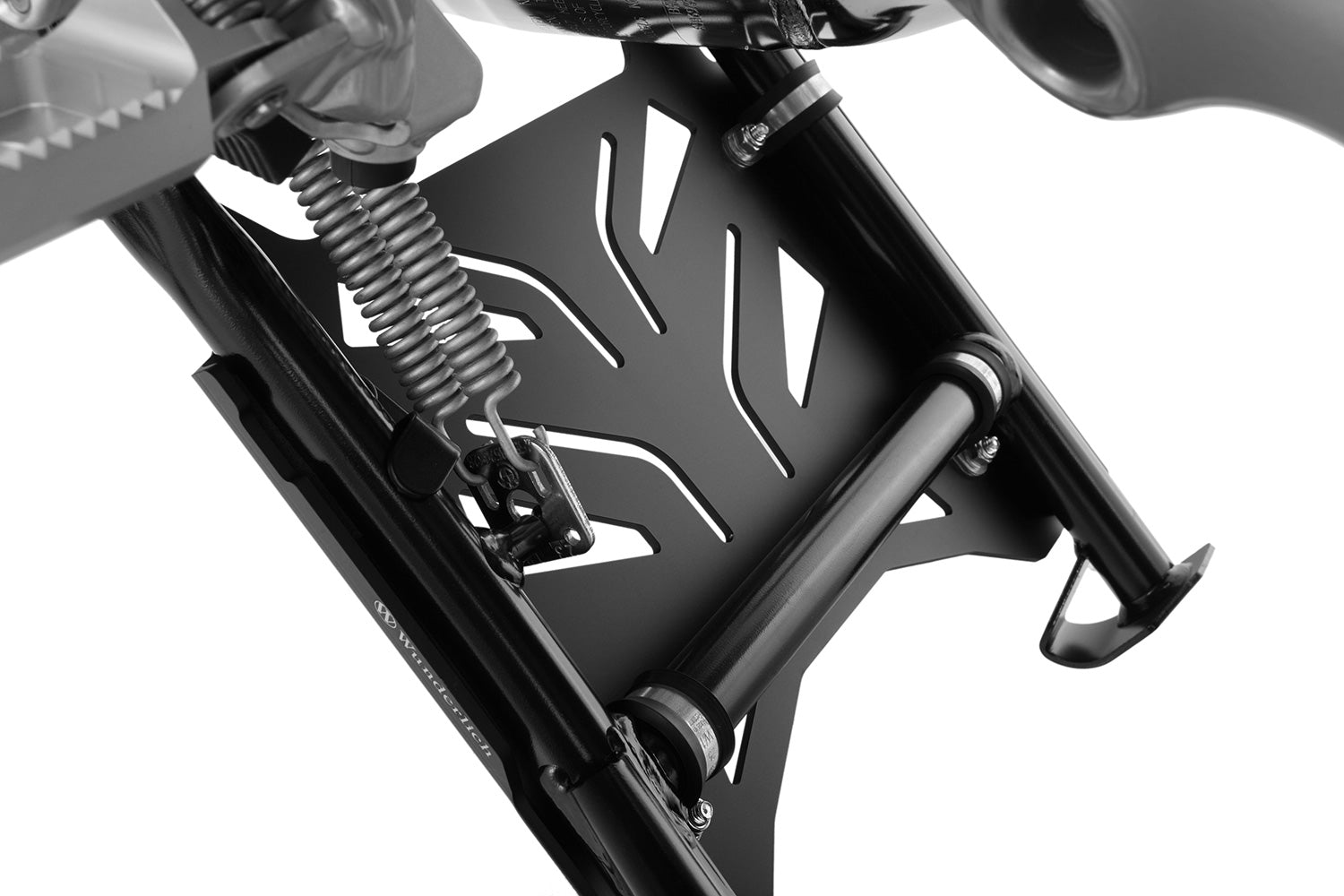 Wunderlich centre stand protection plate for BMW R1200GS LC in black, protects the centre stand even during heavy off-road use.