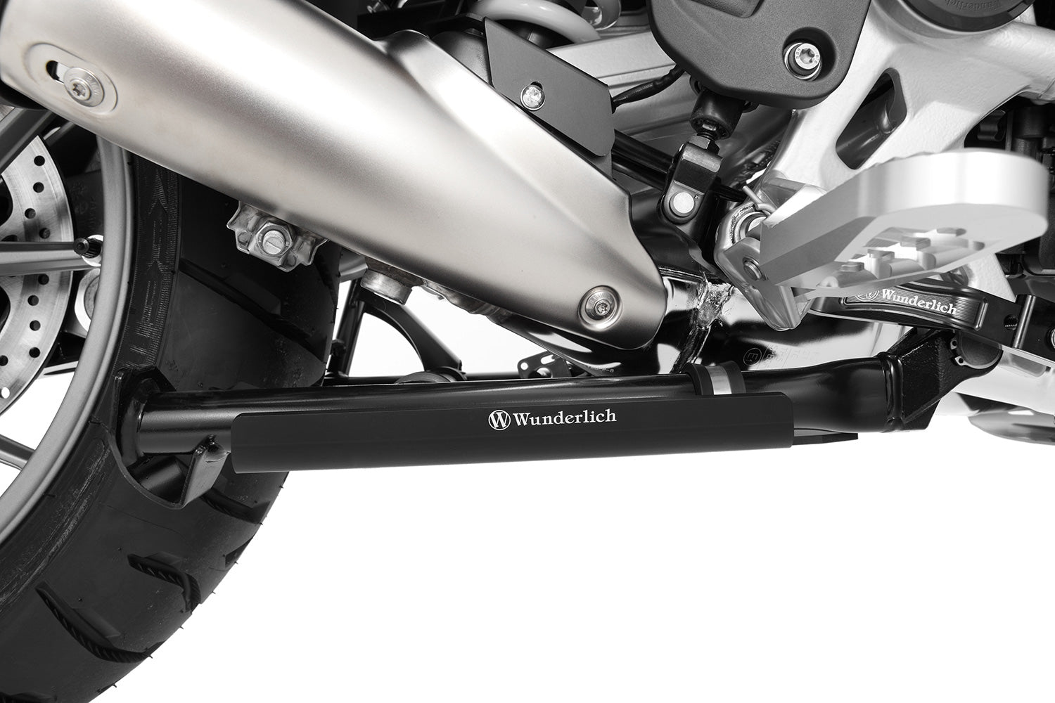 Wunderlich centre stand protection plate for BMW R1200GS LC in black, protects the centre stand even during heavy off-road use.