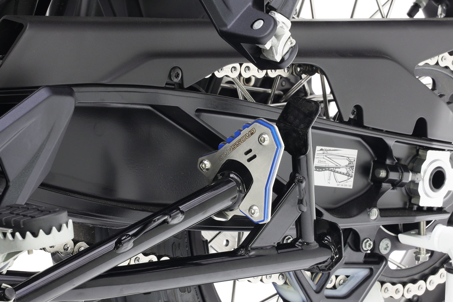 Crosspro - Side Stand Base Extention For Husqvarna Norden 901 Expedition, KTM 790 Adventure, 890 Adventure-Brushed stainless steel / Blue