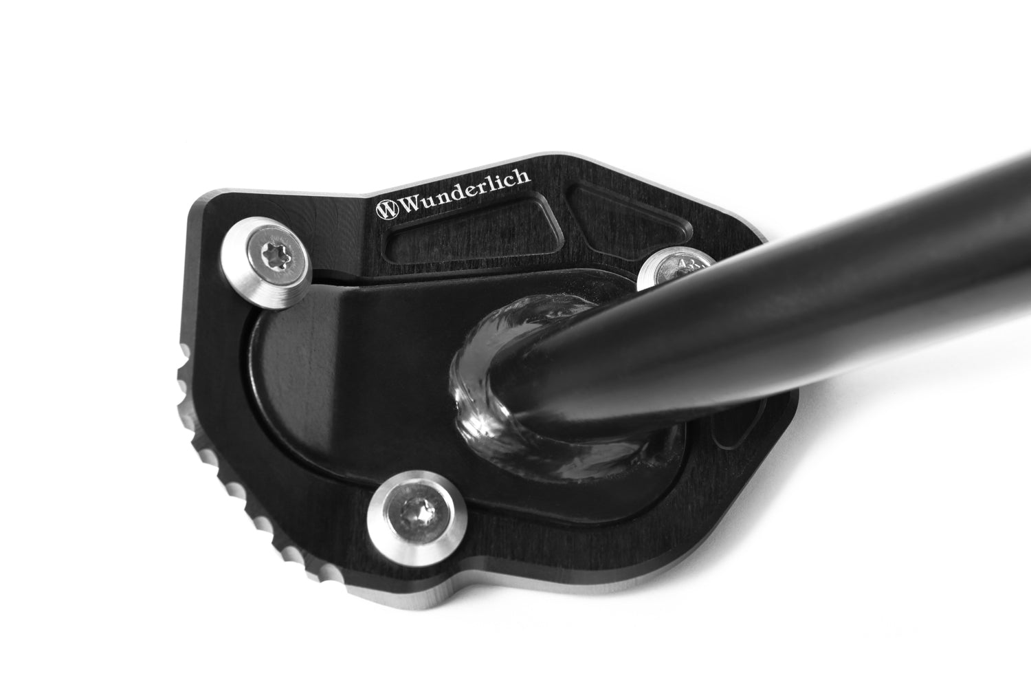 A precisely machined extension plate that can quickly be bolted to the side stand eliminates this risk.