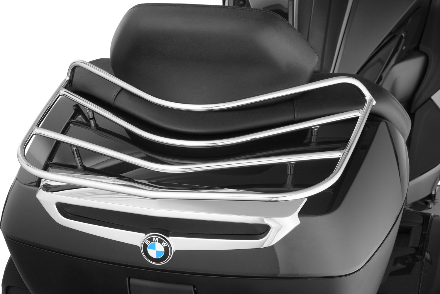 Wunderlich chrome top case rack for BMW K 1600. Additional luggage rack, carrier for more luggage and additional storage space.