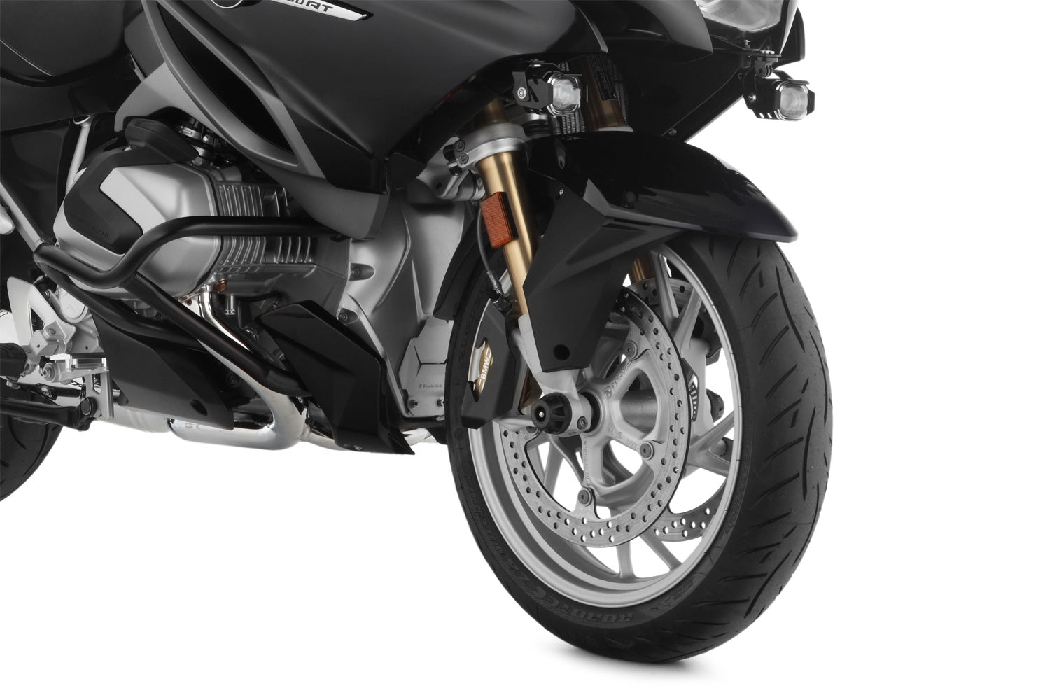 DoubleShock axle protection pads now also keep the front fork a safe distance from the asphalt and help prevent serious damage