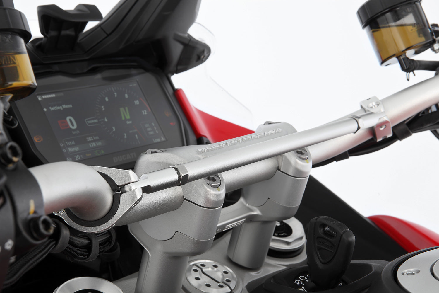 Silver-colored handlebar center strut made of aluminum