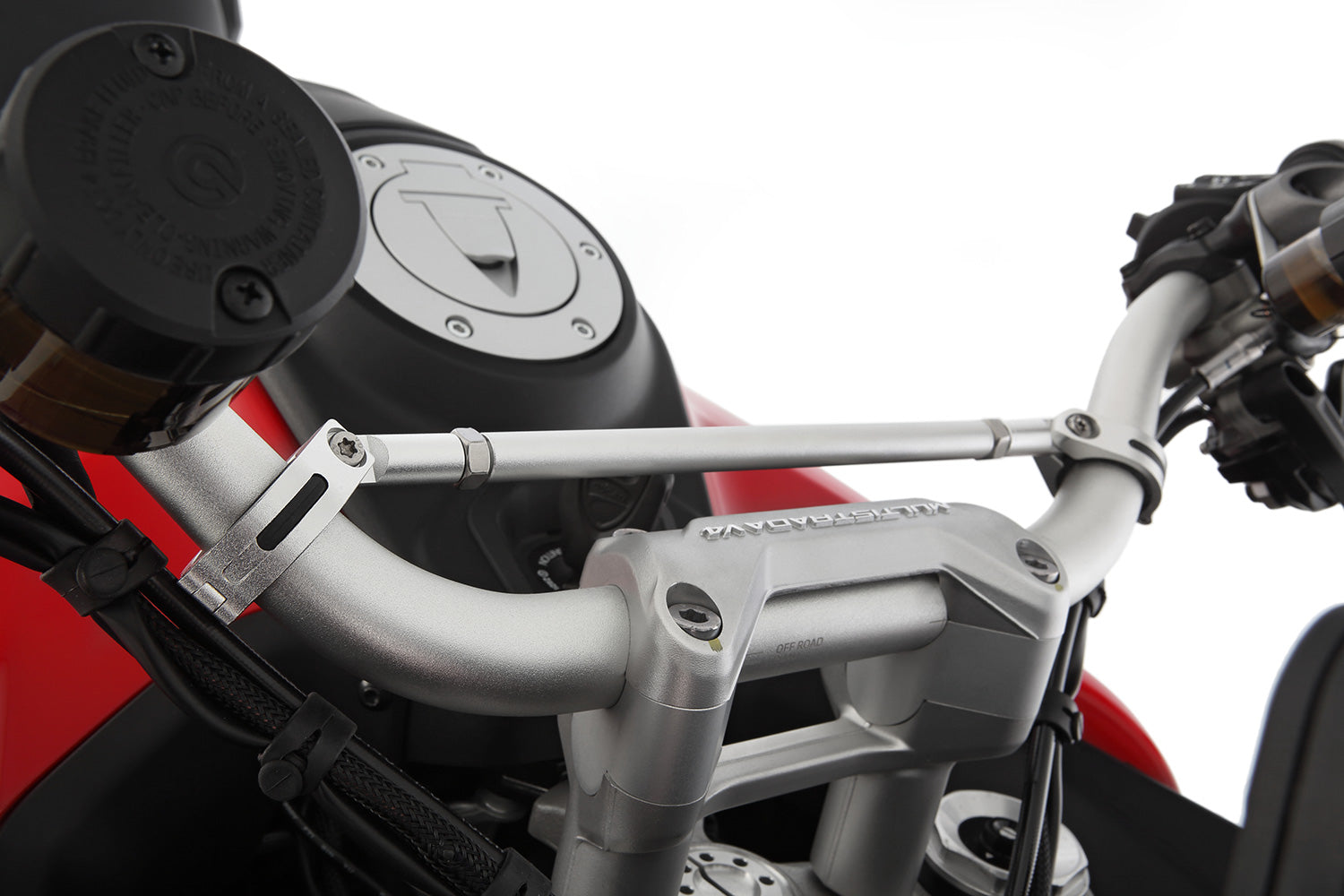 Silver-colored handlebar center strut made of aluminum