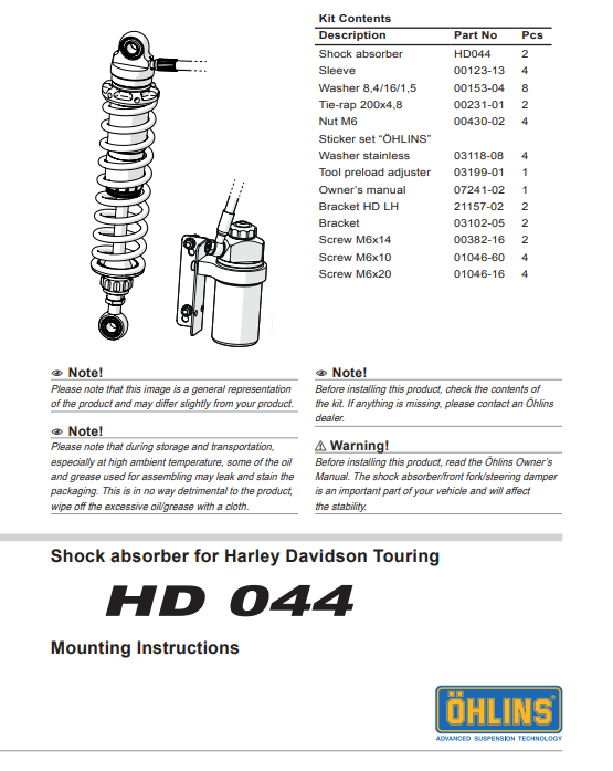 ÖHLINS - Harley Davidson S36 Twin Shocks (HD 044) - Pair
