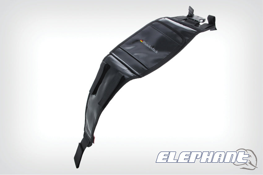 The mounting system is attached to the vehicle with minimal hand pressure and the tank bag can be quickly fastened to it. 