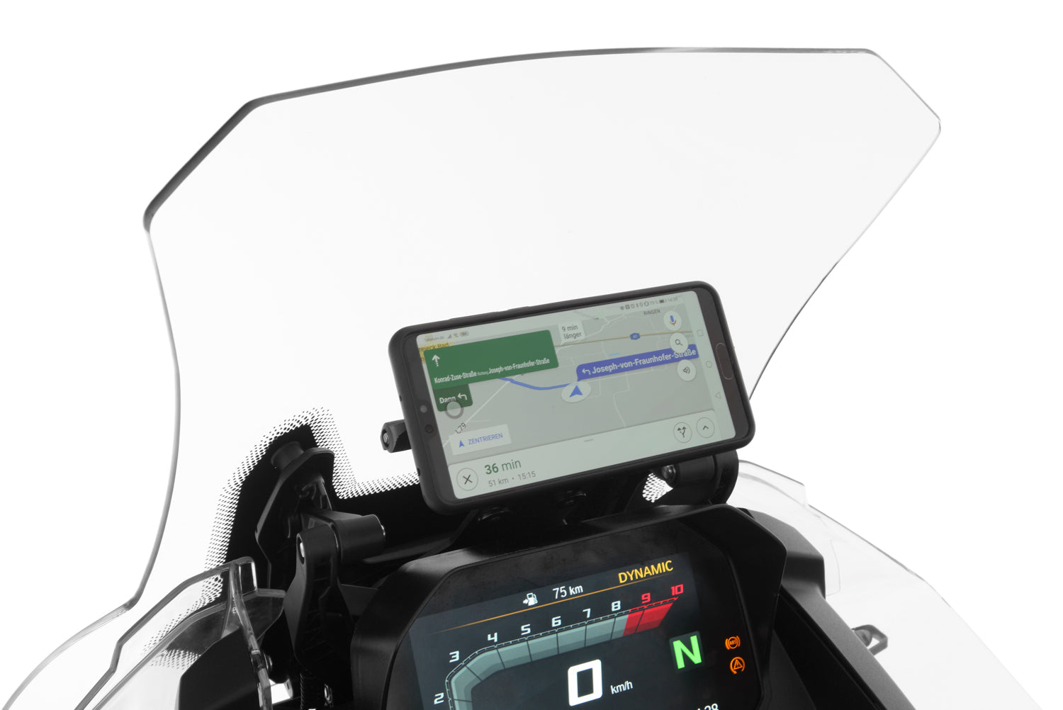 Compatible with almost all current attachment systems for ergonomic positioning of smartphones or navigation devices