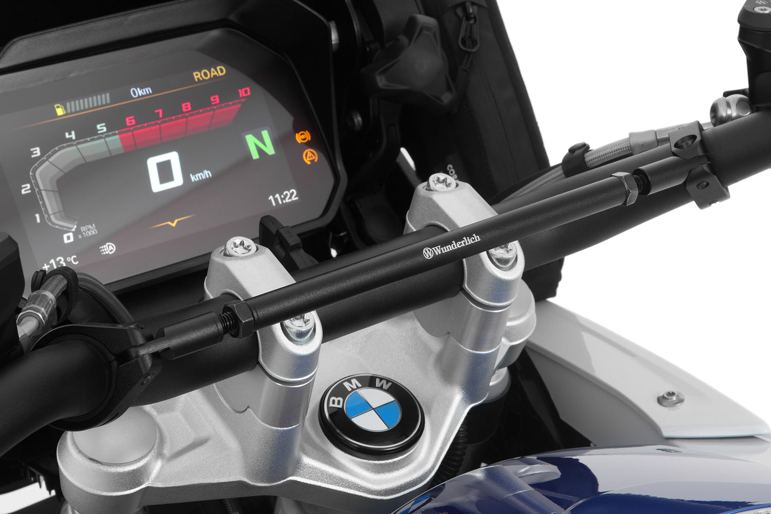 Silver-colored handlebar center strut for BMW made of aluminum