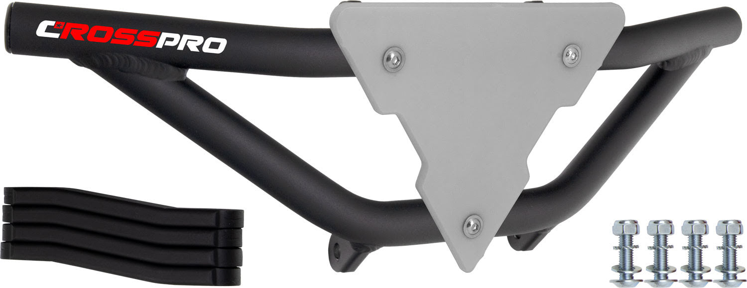 Crosspro - Front Bumper Gliese For Arctic Cat 400 DVX, Honda TRX 400, TRX 450, Honda TRX 400, Kawasaki KFX 400, Suzuki LT-Z 400-Textured Black Tube / White Plate