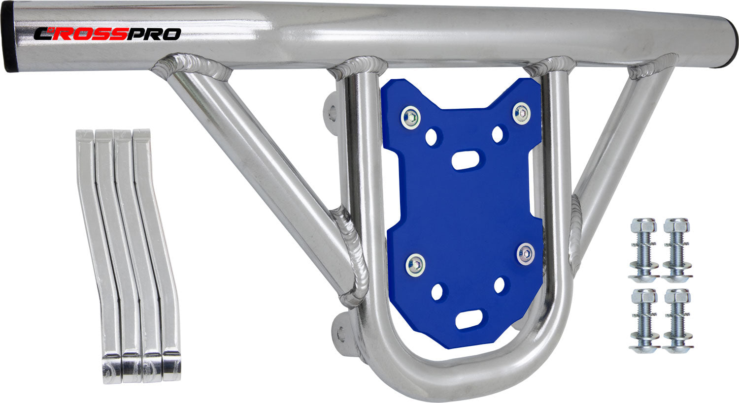 Crosspro - Front Bumper Hat For Yamaha YFM 660 Raptor-Polish Tubo / Blue Plate