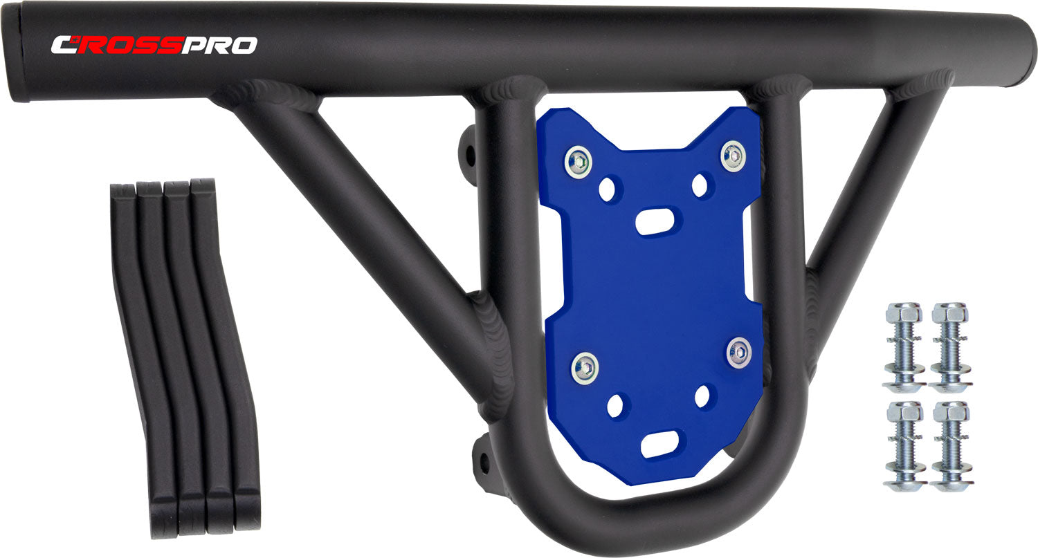 Crosspro - Front Bumper Hat For Kawasaki KFX 450R-Textured Black Tube / Blue Plate