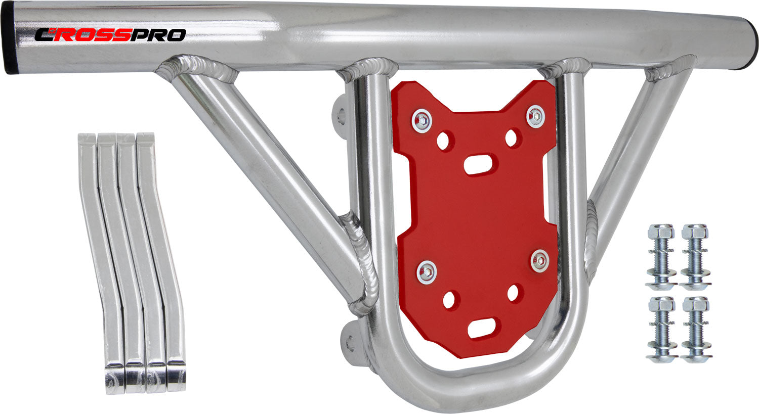 Crosspro - Front Bumper Hat For Yamaha YFM 350 Raptor-Polish Tubo / Red Plate