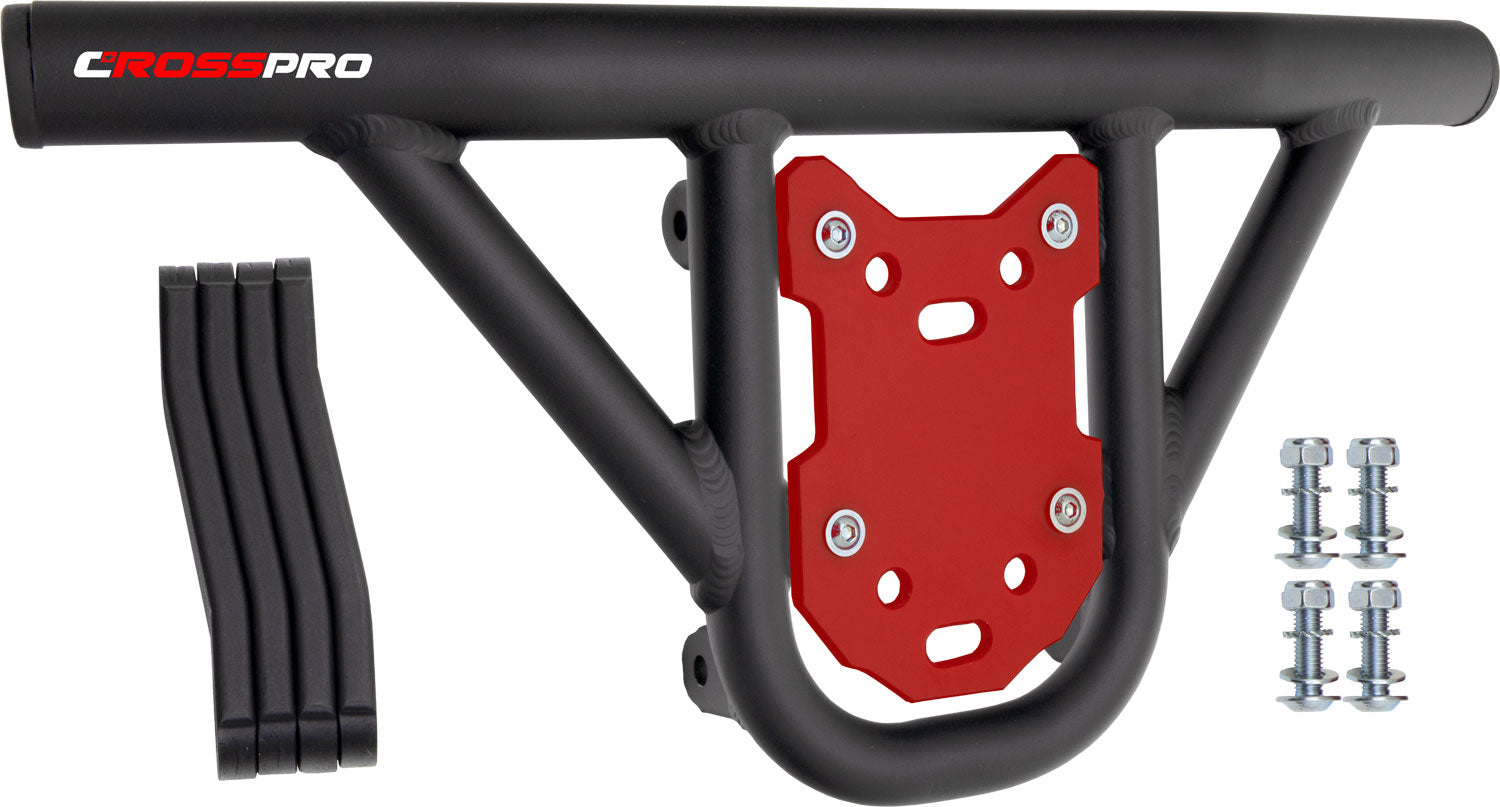 Crosspro - Front Bumper Hat For Yamaha YFM 700 Raptor-Textured Black Tube / Red Plate