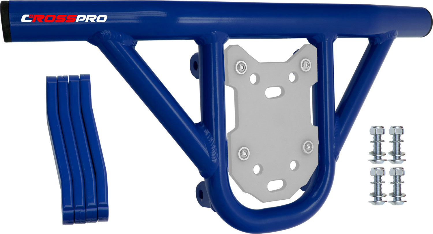 Crosspro - Front Bumper Hat For Kawasaki KFX 450R-Blue Tube / White Plate