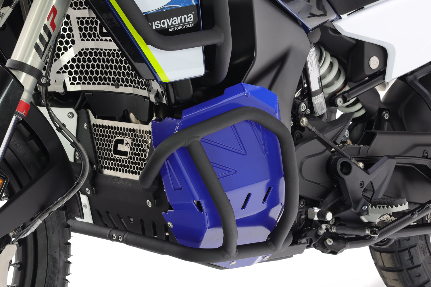 Crosspro - Aluminum Trail Engine Guard For Husqvarna Norden 901 Expedition-Center Textured Black/Side Blue