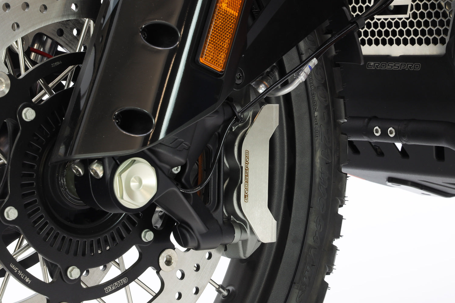 Crosspro - Brake Calliper Guard For Husqvarna Norden 901 Expedition, 890 Adventure L, 890 Adventure, KTM 790 Adventure-Brushed stainless steel