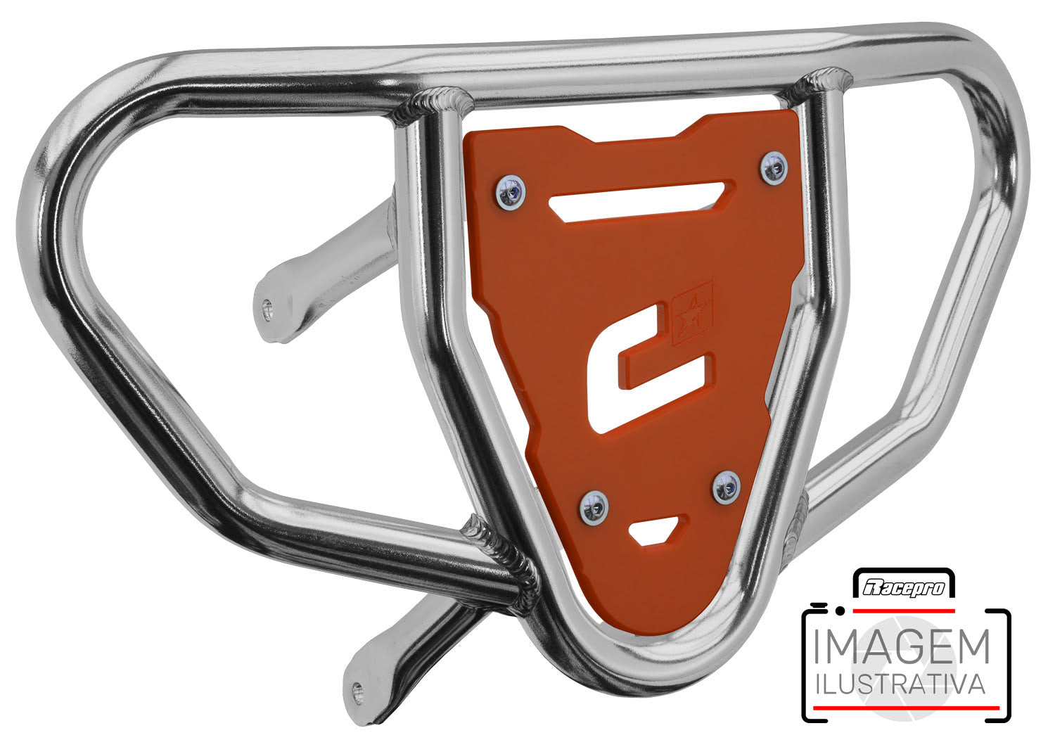 Crosspro - Front Bumper CR03 For Arctic Cat 400 DVX, Honda TRX 400, TRX 450, Honda TRX 400, Kawasaki KFX 400, Suzuki LT-Z 400-Polish Tubo / Orange Plate