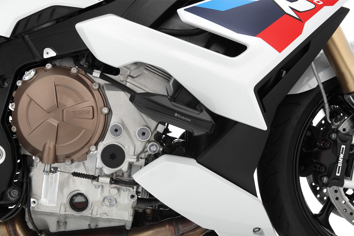 Racing crash pads for the BMW S 1000 R 2021 from Wunderlich. Crash pads mitigate the expensive consequences of crashes, falls and skids.