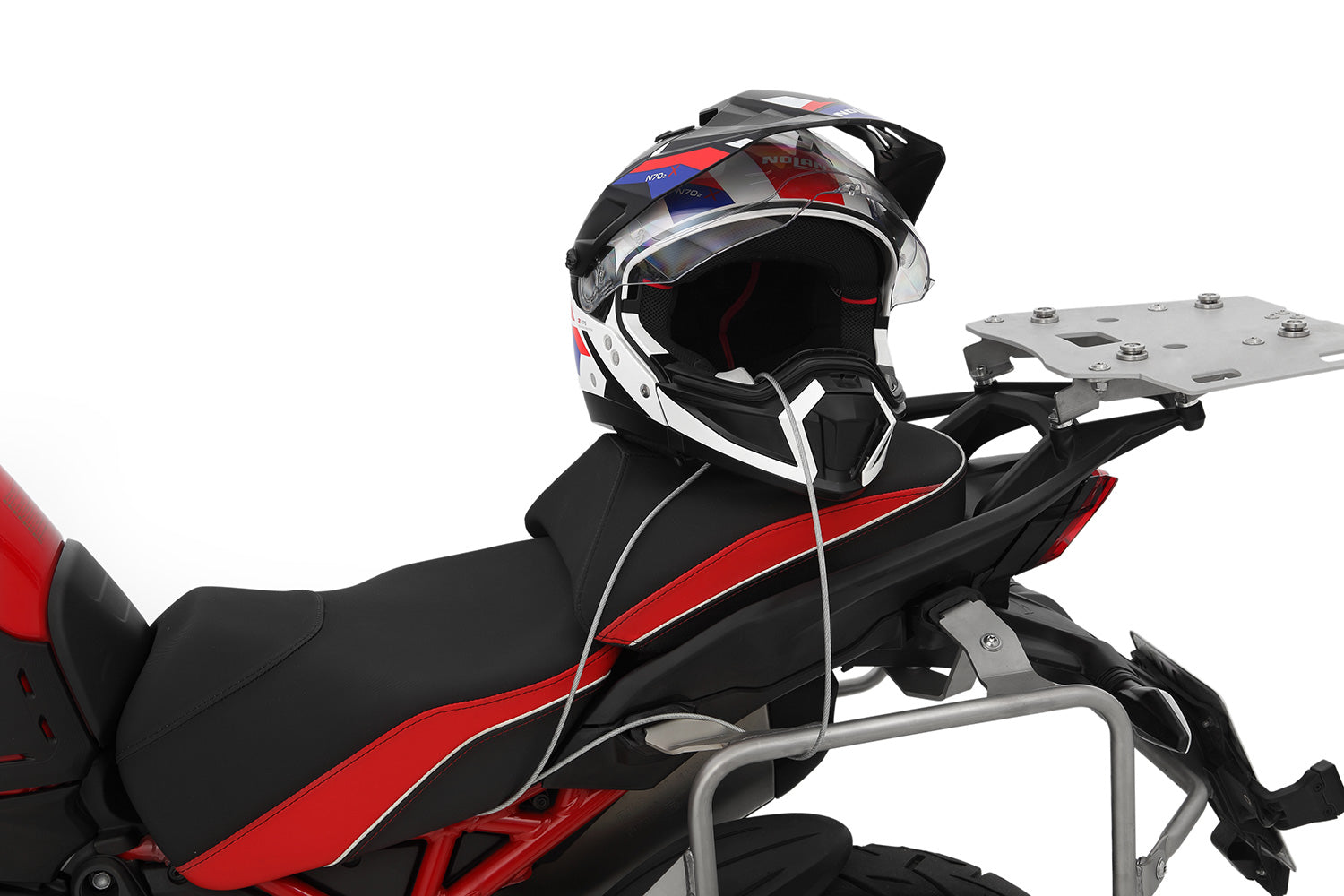 Simple and theft-proof fastening for up to two helmets