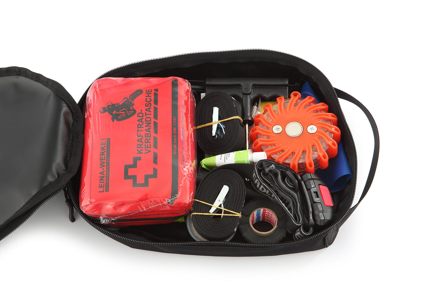Tailored interior bag, custom-fitted for our Wunderlich tool box.